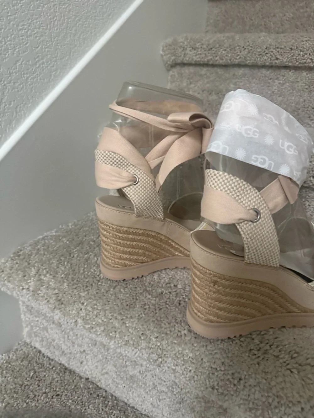 UGG Neutral Lace-Up Espadrille Wedge Sandals Size 11 NEW